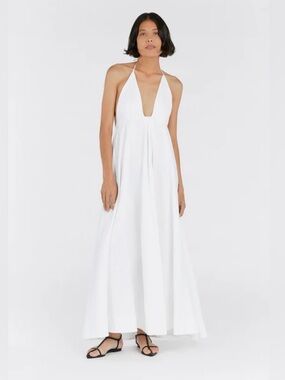 DISSH Sicily White Linen Maxi Dress - Halter string tie